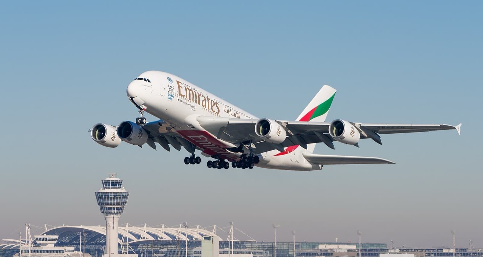 Emirates A380-800 (A6-EER) departing Munich Airport